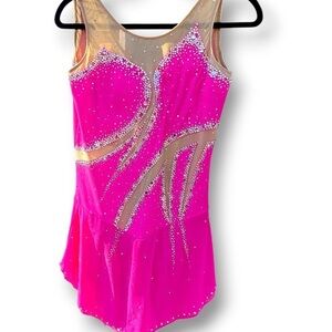 SKATING TWIRLING COSTUME RHINESTONED PINK ADULT XS